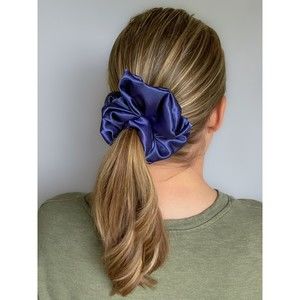 Navy Silky Satin Scrunchie | Big Scrunchies | Fashion Hair Ties | Team Colors